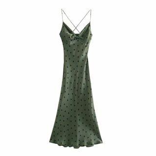 Spaghetti-strap Dotted Maxi A-line Dress