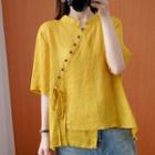 Elbow-sleeve Frog-buttoned Blouse