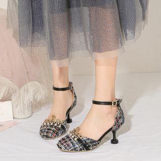 Plaid High Heel Ankle Strap Sandals