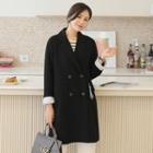 Contrast-trim Double-breasted Coat With Keyring