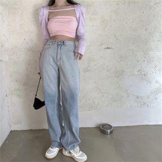 Long-sleeve Cropped Jacket / Tube Top