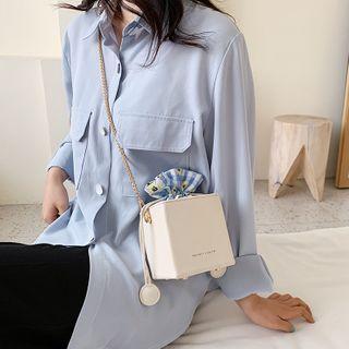 Floral Print Panel Chain Strap Bucket Bag