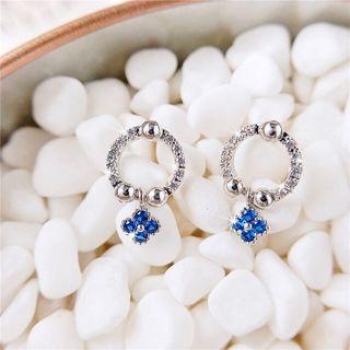 Rhinestone Clover Mini Hoop Earring 1 Pair - 925 Silver - One Size