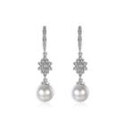 Elegant Flower Earrings With Fashion Pearls And Austrian Element Crystals Silver - One Size