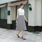 Stripe Neoprene Midi Flare Skirt