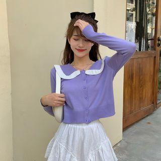 Long-sleeve Buttoned Sailor Collar Knit Top