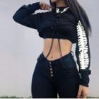 Reflective Print Cropped Hoodie