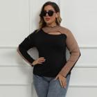 Plus Size Long-sleeve Two-tone Cutout Top
