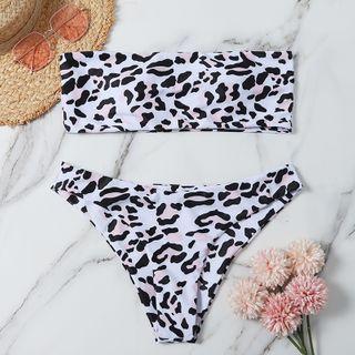 Leopard Print Strapless Bikini Set