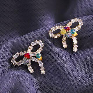 Faux Crystal Bow Earring 1 Pair - S925 Silver - As Shown In Figure - One Size