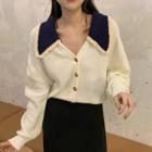 Fringed Trim Collared Cardigan As Shown In Figure - One Size