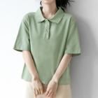 Plain Short-sleeve Polo Shirt Green - M
