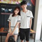 Couple Matching Set: Split-neck Short-sleeve T-shirt / Short-sleeve T-shirt + Shorts