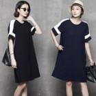 Round-neck Contrast-trim Loose-fit Dress