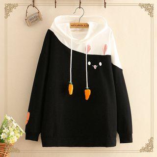 Rabbit Print Carrot-detail Long-sleeve Hooded Sweater
