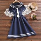 Sailor Collar Drawstring-waist Midi A-line Dress