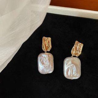 Geometric Drop Earring 1 Pair - 925 Silver Stud - Gold - One Size