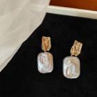 Geometric Drop Earring 1 Pair - 925 Silver Stud - Gold - One Size