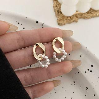 Alloy Faux Pearl Dangle Earring 1 Pair - 925 Silver Needle Earring - White Faux Pearl - Gold - One Size