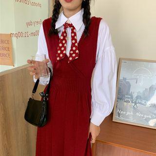 Lantern-sleeve Shirt / Midi Knitted Jumper Dress