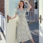 Puff-sleeve V-neck Floral Dress Floral - One Size