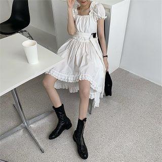 Asymmetric Square-neck Short-sleeve Dress White - One Size