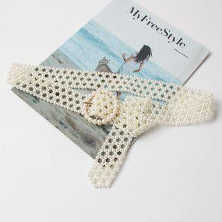 Faux-pearl Belt White - One Size