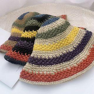 Striped Woven Buckled Hat
