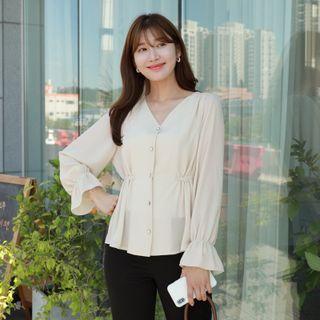 Tie-waist Faux-pearl Blouse