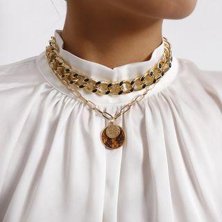 Set: Chain Necklace + Disc Necklace 0321 - Set Of 2 - Gold - One Size
