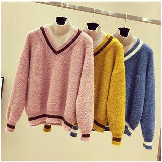 Mock Neck Mock Two-piece Sweater