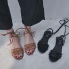 Fringed Trim Lace-up Sandals