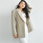 Linen Blend Blazer Khaki - One Size
