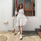 Off-shoulder Tie-waist A-line Dress