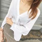 V-neck Sheer Cardigan With Scarf