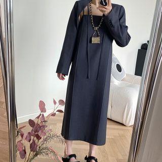 Set: Plain Strappy Midi Dress + Jacket