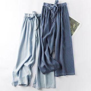 Pinstriped Cropped Wide-leg Jeans