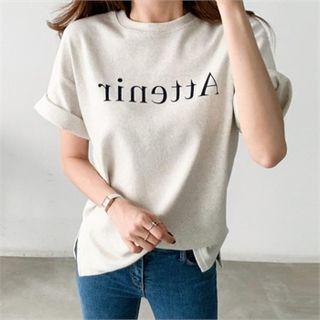 Short-sleeve Letter Fleece T-shirt