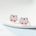 925 Sterling Silver Pig Earring Light Pink - One Size
