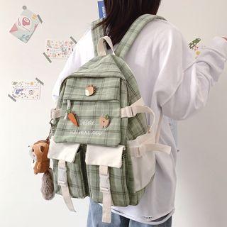 Letter Embroidered Plaid Backpack