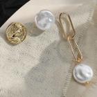 Set Of 3: Alloy Coin / Faux Pearl Earring (assorted Designs) Set Of 3 - 1404 - Gold - Earrings - One Size