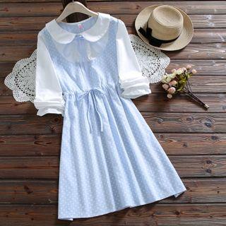 Mock Two-piece Dotted Panel Bell-sleeve A-line Dress