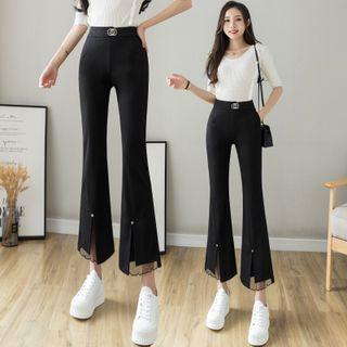 High Waist Wide Leg Slit Bell-bottom Cropped Pants