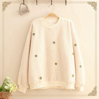Embroidered Round-neck Fleece Pullover