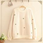 Embroidered Round-neck Fleece Pullover