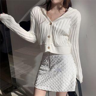 Hooded Cropped Cardigan / Mini A-line Skirt