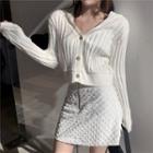 Hooded Cropped Cardigan / Mini A-line Skirt