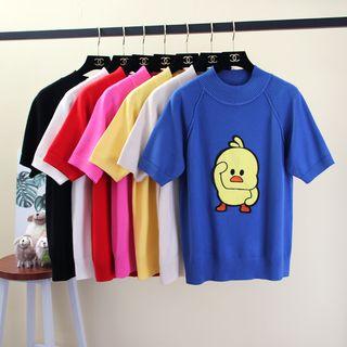 Short-sleeve Animal Knit Top