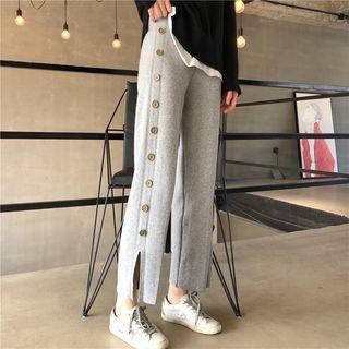 Cropped Button-detail Knit Pants