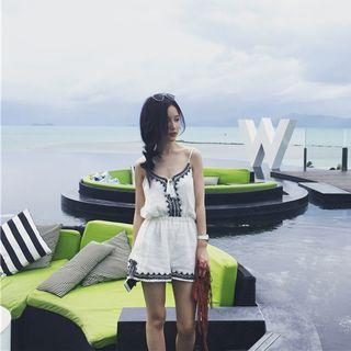 Embroidery Drawstring Playsuit